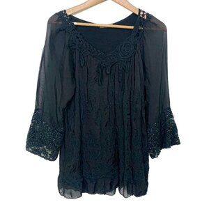 Beyond Capri Embroidered Beaded Lace Boho Tunic Blouse